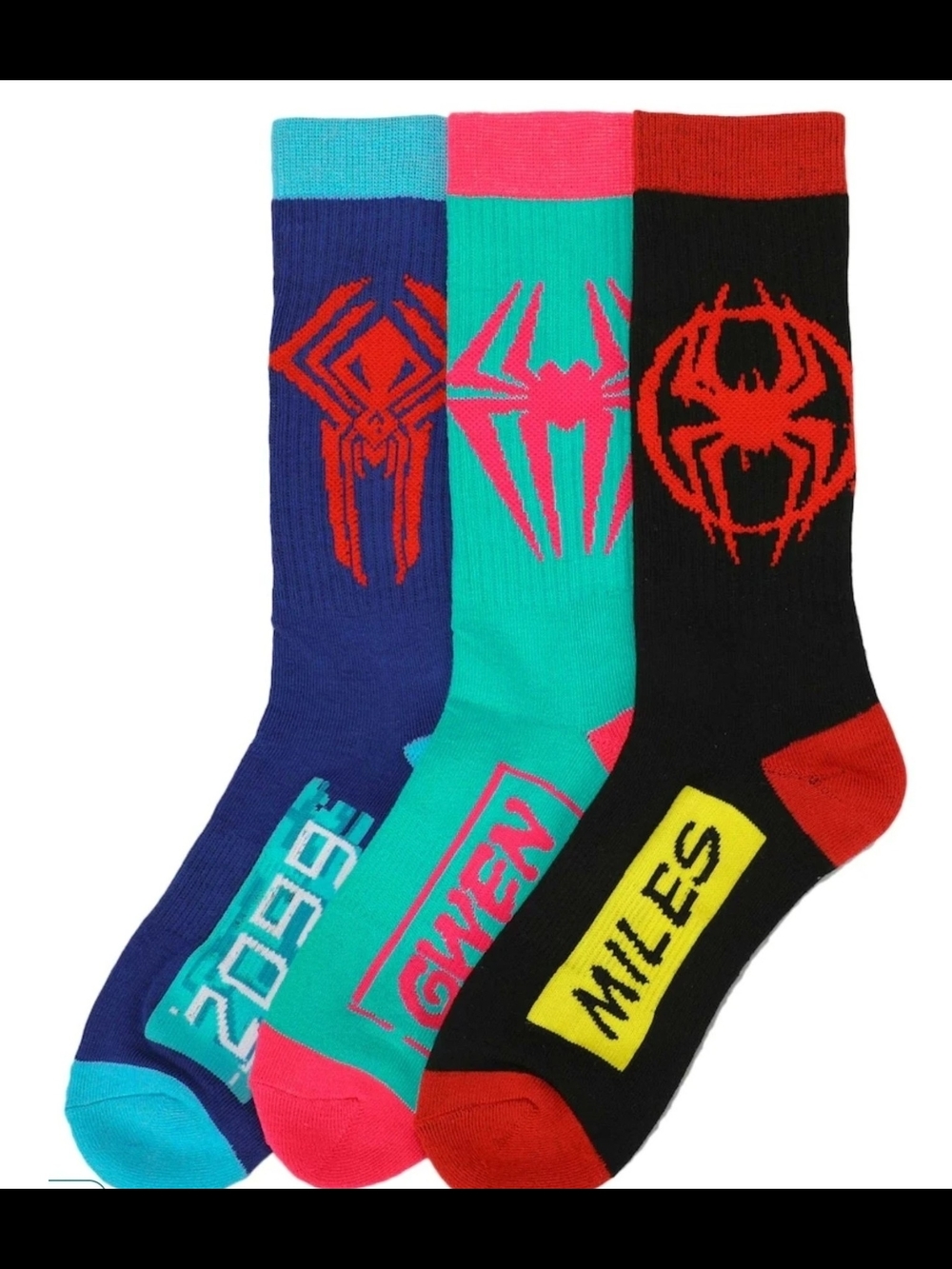 Marvel Men's Spider Logo Crew Socks - Blue, Teal, Black (3-Pack)